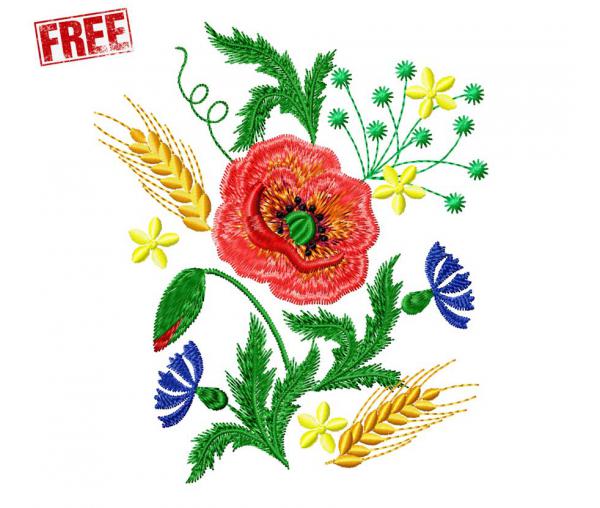 Poppies with cornflowers. Free design. #f076