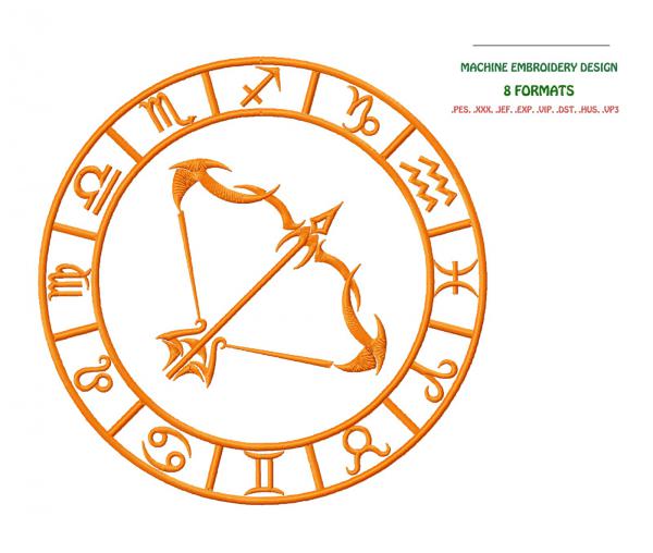 Signe du zodiaque Sagittaire. Motif de broderie Machine # 0041
