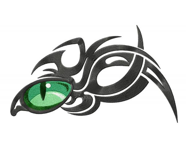 Green dragon eye embroidery in abstract style #0007