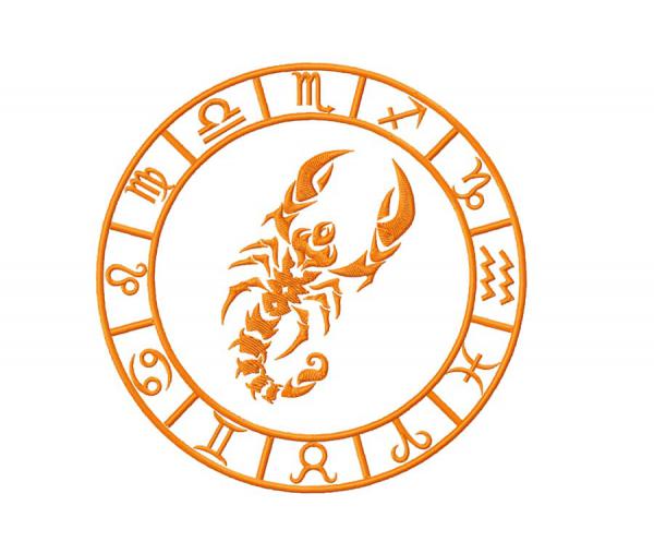 Signe du zodiaque Scorpion. Motif de broderie machine # 0045