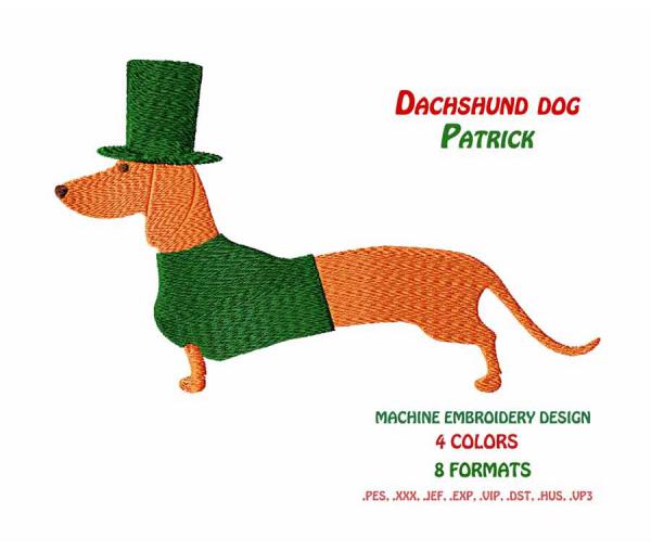 Machine Embroidery design. ST. Patrick's Day. Dachshund dog Patrick. Instant download