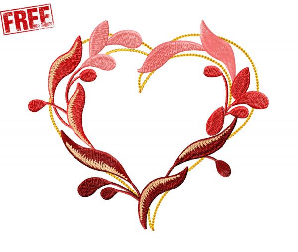 Coeur en feuilles. Motifs de broderie machine gratuits #0058