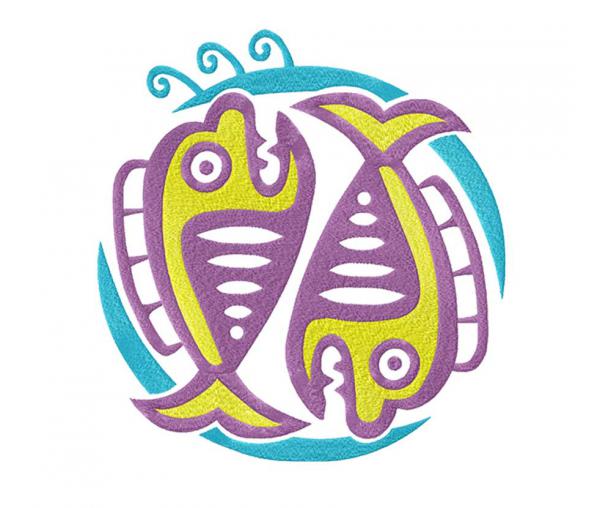 Pisces, zodiac sign. Machine stitch embroidery design #106