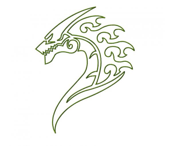 Tête de dragon, contour. Motifs de broderie machine #209