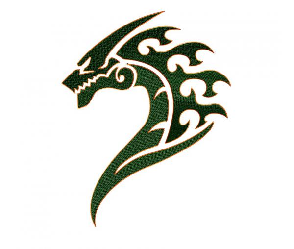 Green dragon head. Embroidery file PES, JEF #210