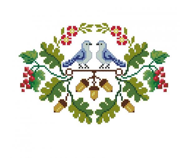 Doves, oak leaves, cross stitch blouse design #241_2