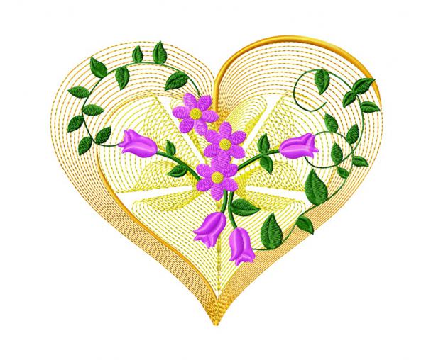 Durchbrochenes Herz mit Blumen. Stickdatei #0298