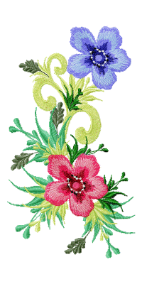 Blumenverzierung, blau-rot